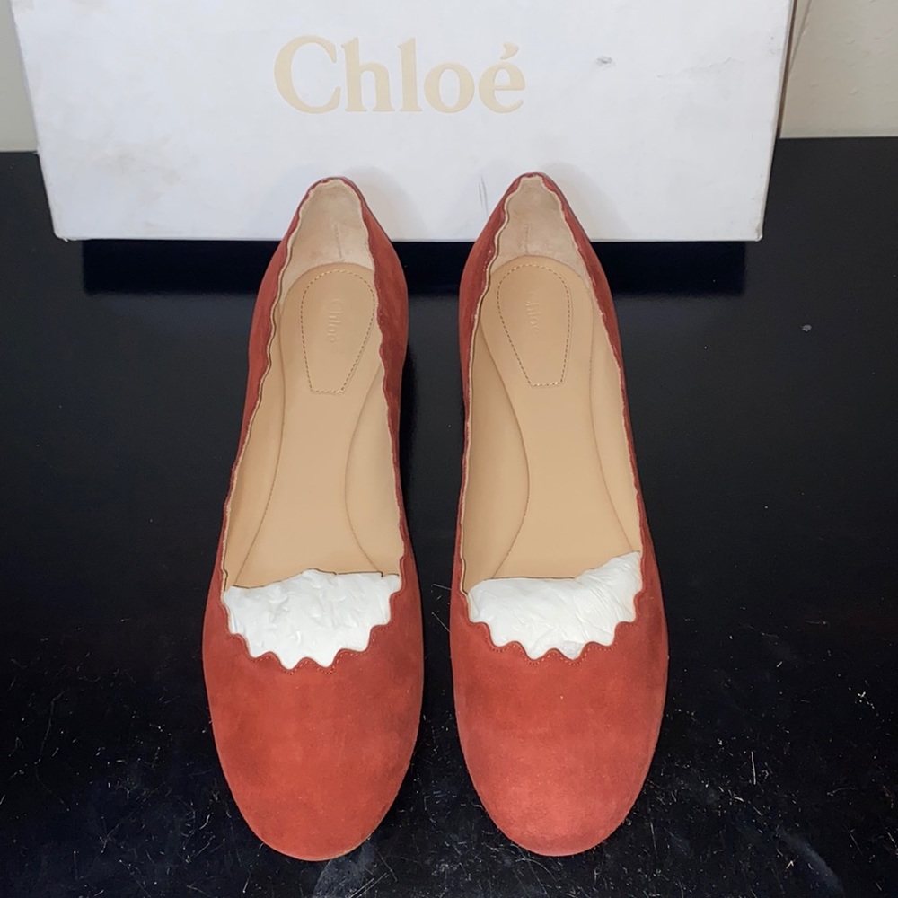 Chloe Lauren  Red Suede Scalloped Ballet Flat-37M